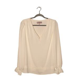LAURIE FELT $75 Cloud 9 Split Neck Long Sleeve Blouse Ivory Medium